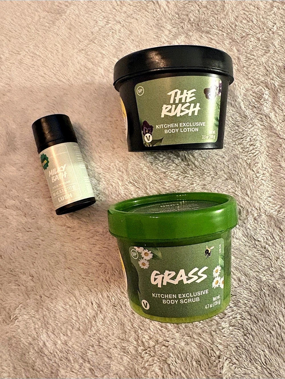 LUSH Bundle Rare Limited Edition Grass Scrub Rush Lotion Milky Bath Solid NEW